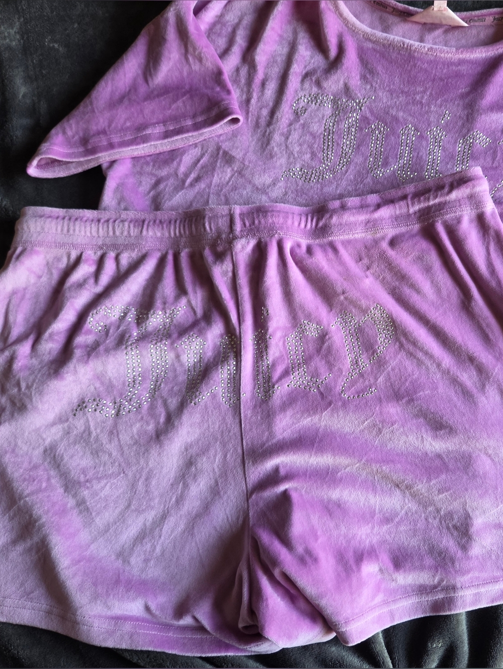 Juicy Couture Velour Two-Piece Short Set with Rhinestone Logo